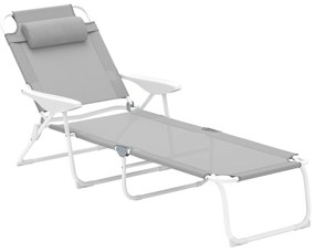 Outsunny Espreguiçadeira de Jardim Reclinável e Dobrável com Encosto Ajustável em 4 Posições 160x66x98 cm Cinzento