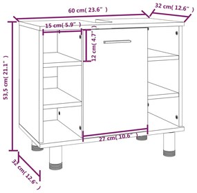 3 pcs conjunto móveis WC derivados de madeira cinzento sonoma