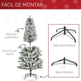 Árvore de Natal 180cm Neve Artificial com 394 Ramos Ignífugos de PVC Base Dobrável e Suporte de Aço Decoração de Natal para Interiores Ø60x180cm Verde