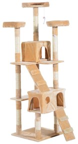 PawHut Árvore Arranhador para Gatos Grande 49x49x173 cm com Múltiplos Níveis Cavernas Brinquedos Suspensos Bege