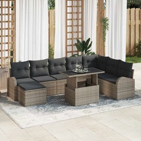 vidaXL Conjunto de Sofá de Jardim de 9 Peças com Almofadas Cinza Vime Poliéster