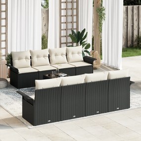 Conjunto de Sofá de Jardim com Almofadas Rattan Poli Preto
