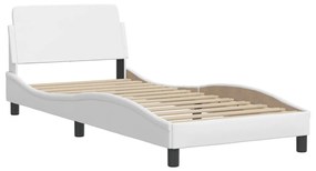 Estrutura de cama c/ cabeceira couro artificial 90x190cm branco