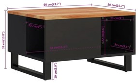 Mesa de centro 60x50x35 cm madeira de acácia maciça