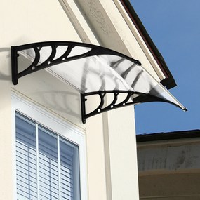 Toldo de Proteção 75x100 cm para Portas e Janelas contra Sol e Chuva com Suporte de Liga de Alumínio Transparente e Preto