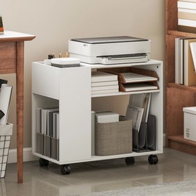 Mesa escritorio impressora com Rodas Compartimentos Superiores e Prateleiras Abertas 70x36x60 cm Branco