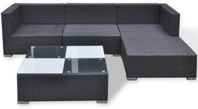 5 pcs conjunto lounge de jardim c/ almofadões vime PE preto