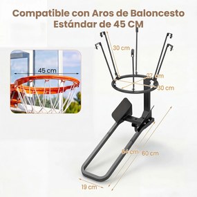 Acessório de Retorno para Basquetebol (CESTO NÃO INCLUIDO), Saída Ajustável a 180°, Preto