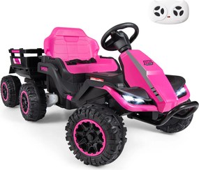Trator Elétrico Infantil para crianças 3 a 6 anos com Reboque, 152 x 68 x 60 cm, Reboque Removível 2 em 1, Rosa
