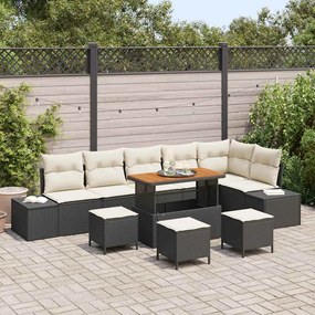 vidaXL Conjunto de Sofá de Jardim com almofada 9 pcs Preto e Creme