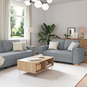 Conjunto de Sofá 3 Peças com Almofadas Cinza Claro