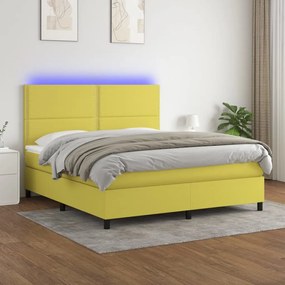 vidaXL Cama box spring c/ colchão e LED 160x200 cm tecido verde
