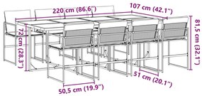 9 pcs conj. de jantar para jardim c/ almofadões textilene preto