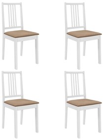 vidaXL Cadeiras de jantar com almofadões 4 pcs madeira maciça branco