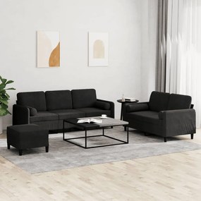 3 pcs conjunto de sofás com almofadas veludo preto