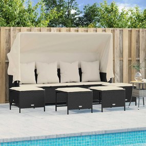5 pcs conjunto sofás de jardim com almofadões vime PE preto