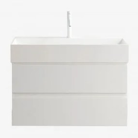 Conjunto De Móvel De Casa De Banho Em Madeira E Chapa De Freixo Com Lavatório Integrado Ona Branco & Sem Espelho & Branco - Sklum