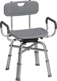 HOMCOM Cadeira de Duche Giratória com Altura Ajustável com Apoios de Braço, Encosto, Capacidade 150 kg, Cinza | Aosom Portugal