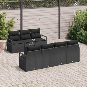 Sofá de Jardim de 8 Peças com Almofadas em Rattan Sintético Preto.