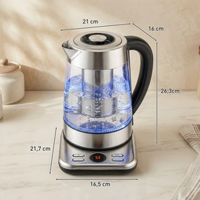 Chaleira elétrica, 1,7 L, aquecimento rápido de 2200 W com termostato Strix, infusor de chá, função de manutenção do calor