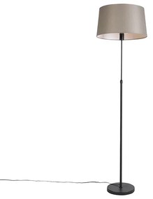 Candeeiro de pé preto com abajur de linho bege 45 cm ajustável - Parte Country / Rústico