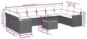 11 pcs conjunto sofás de jardim c/ almofadões vime PE bege