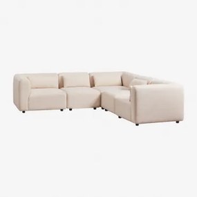 Sofá Modular De Canto Em L De 5 Peças Fogler Tecido Pele De Borrego Bege Creme - Sklum