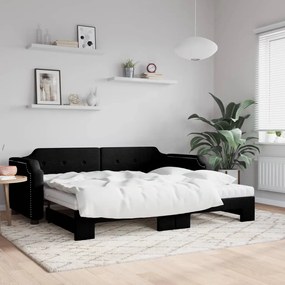vidaXL Sofá-cama com gavetão e colchões 100x200 cm tecido preto