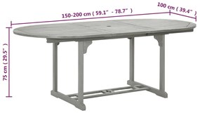 Mesa de Jardim 200 x 100 x 75 cm Madeira Maciça de Acácia Cinza