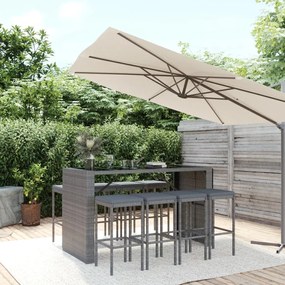 vidaXL 9 pcs conjunto de bar p/ jardim c/ almofadões vime PE cinzento