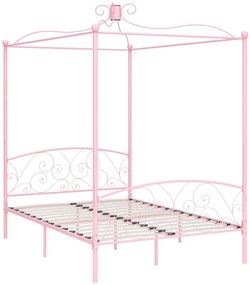 Estrutura de cama com dossel 140x200 cm metal cor-de-rosa