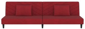 Sofá-cama 2 lugares com duas almofadas veludo vermelho tinto