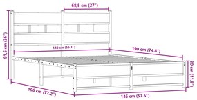 Estrutura de cama sem colchão 140x190 cm metal carvalho fumado