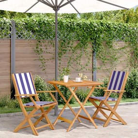 vidaXL 3pcs conjunto bistrô tecido/madeira maciça padrão azul e branco