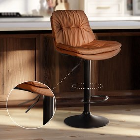 Banco de bar em couro sintético com estrutura preta 92-113 x 46 x 54 cm castanho claro