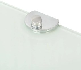 Prateleira canto, suportes cromados, vidro branco 25x25cm