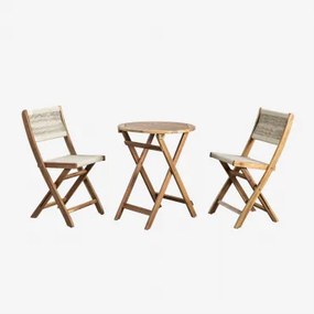 Conjunto De Mesa Redonda Ø60 Cm E 2 Cadeiras De Jardim Dobráveis Em Madeira De Acácia Delawer Classic Beige Creme - Sklum