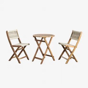 Conjunto De Mesa Redonda Ø60 Cm E 2 Cadeiras De Jardim Dobráveis Em Madeira De Acácia Delawer Classic Crema - Sklum