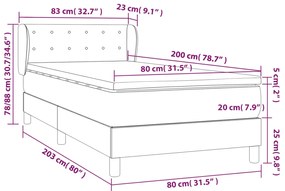 Cama com molas/colchão 80x200 cm veludo cinza-claro