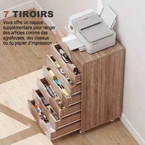 Bloco gavetas escritorio com rodas 47,5 L x 39,5 P x 90 A cm, móvel de arrumação para escritório com 7 gavetas organizadoras para documentos, formato