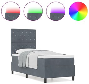 Cama Box Spring com Colchão &amp; LED Cinza Escuro 80x200 cm Veludo