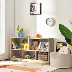 Estante infantil e organizador de brinquedos com 5 cubos para brinquedos, bonecas, livros, prateleira de madeira com 5 compartimentos Natural