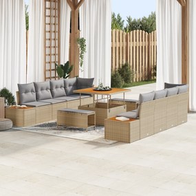 Conjunto de Sofá para Jardim vidaXL com Almofadas Bege Vime Sintético
