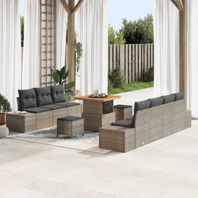 Conjunto de Sofá de Jardim vidaXL de 10 Peças com Almofadas Cinza Ratt
