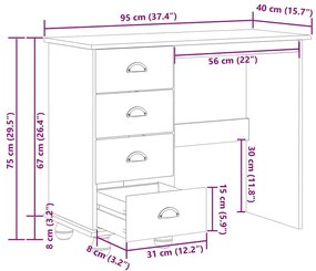 Mesa 'ASKIM'com Gavetas 95x40x75 cm Madeira Maciça de Pinus