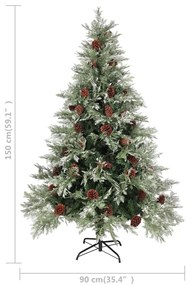 Árvore de Natal com pinhas 150 cm PVC e PE verde e branco