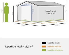 Abrigo de jardim de armazenamento para ferramentas com porta deslizante dupla aço galvanizado 340x386x200 cm cinza