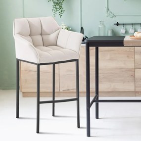 Banco de bar Damaso em tecido e com estrutura preta 64 x 110 x 48 cm Branco