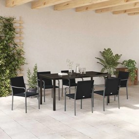 Conjunto de Jantar de Jardim com 7 Peças e Almofadas - Rattan Preto Po
