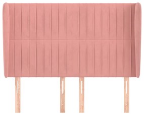 Cabeceira de cama c/ abas veludo 147x23x118/128 cm rosa